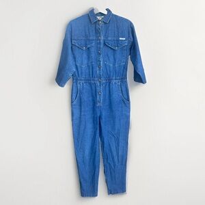 Vintage 80’s DREAMS COTTON Coveralls JUMPSUIT Jean Women’s MEDIUM Teal Blue USA